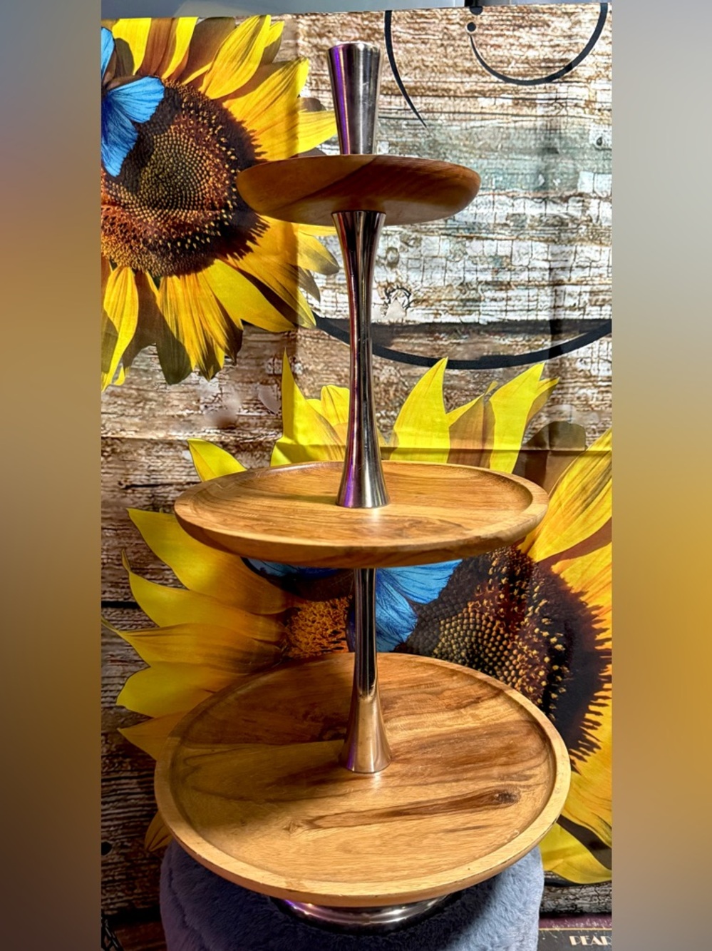 3 Tier LARGE Serving Tray Lazy Susan Rustic Boho Display